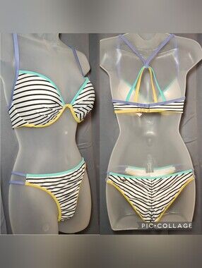 2016 Victoria's Secret Happy Stripe Strappy Fabulous Bikini Set.